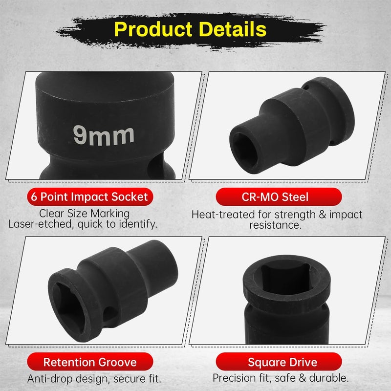 SUNKOO 1/2 Inch Drive 9mm Deep Impact Socket, CR-MO 6 Point Heavy Duty Metric Axle Nut Socket for Easy Removal of Axle and Wheel Hub Nuts - Image 3